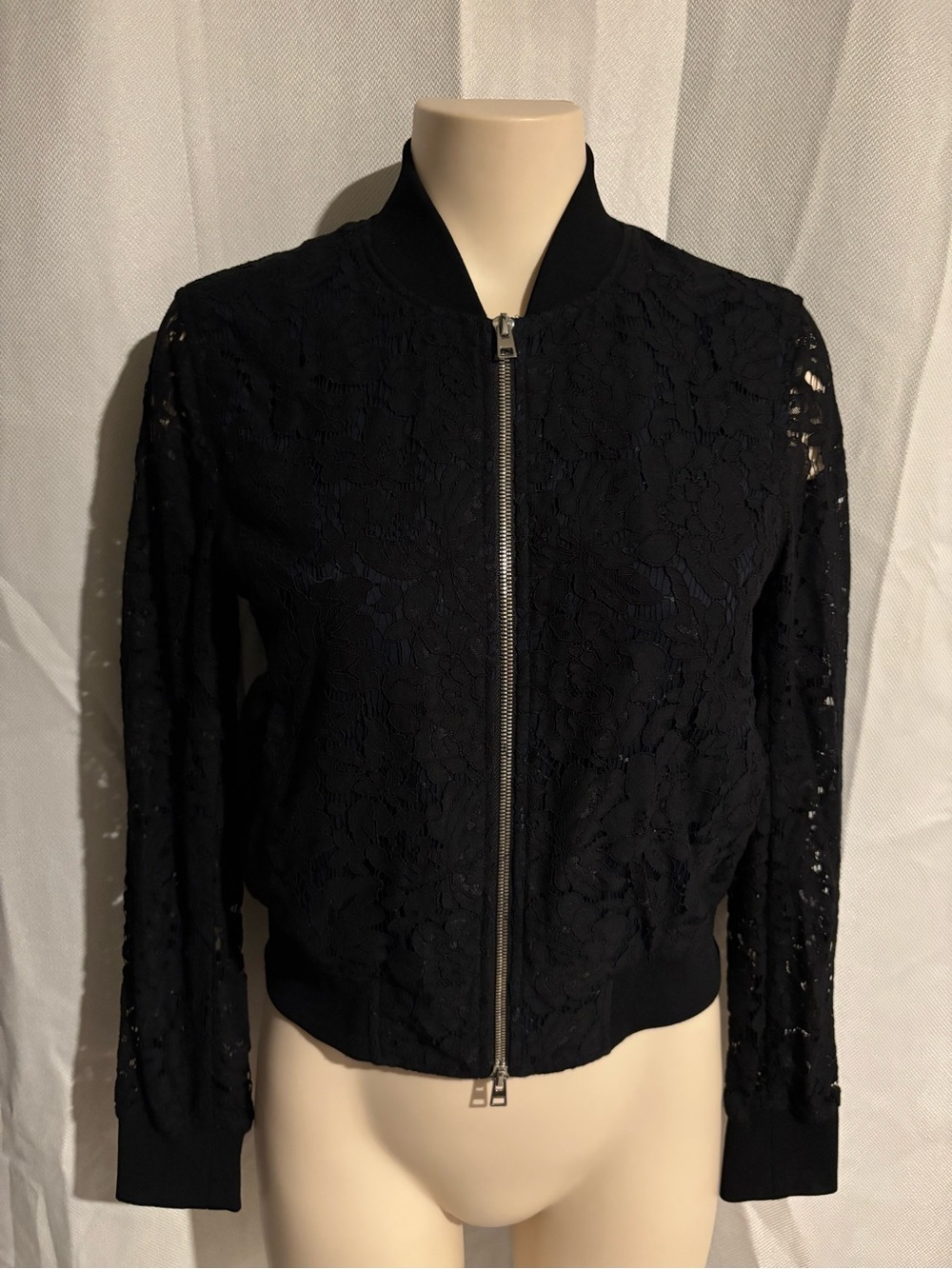 Diane von Furstenberg Black Lace Bomber Jacket